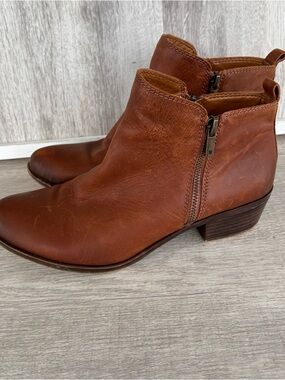 Lucky Brand Basel Leather Ankle Boots Women 9.5 Brown western Academia Festival